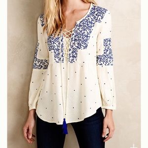 Gorgeous Anthro embroidered peasant top